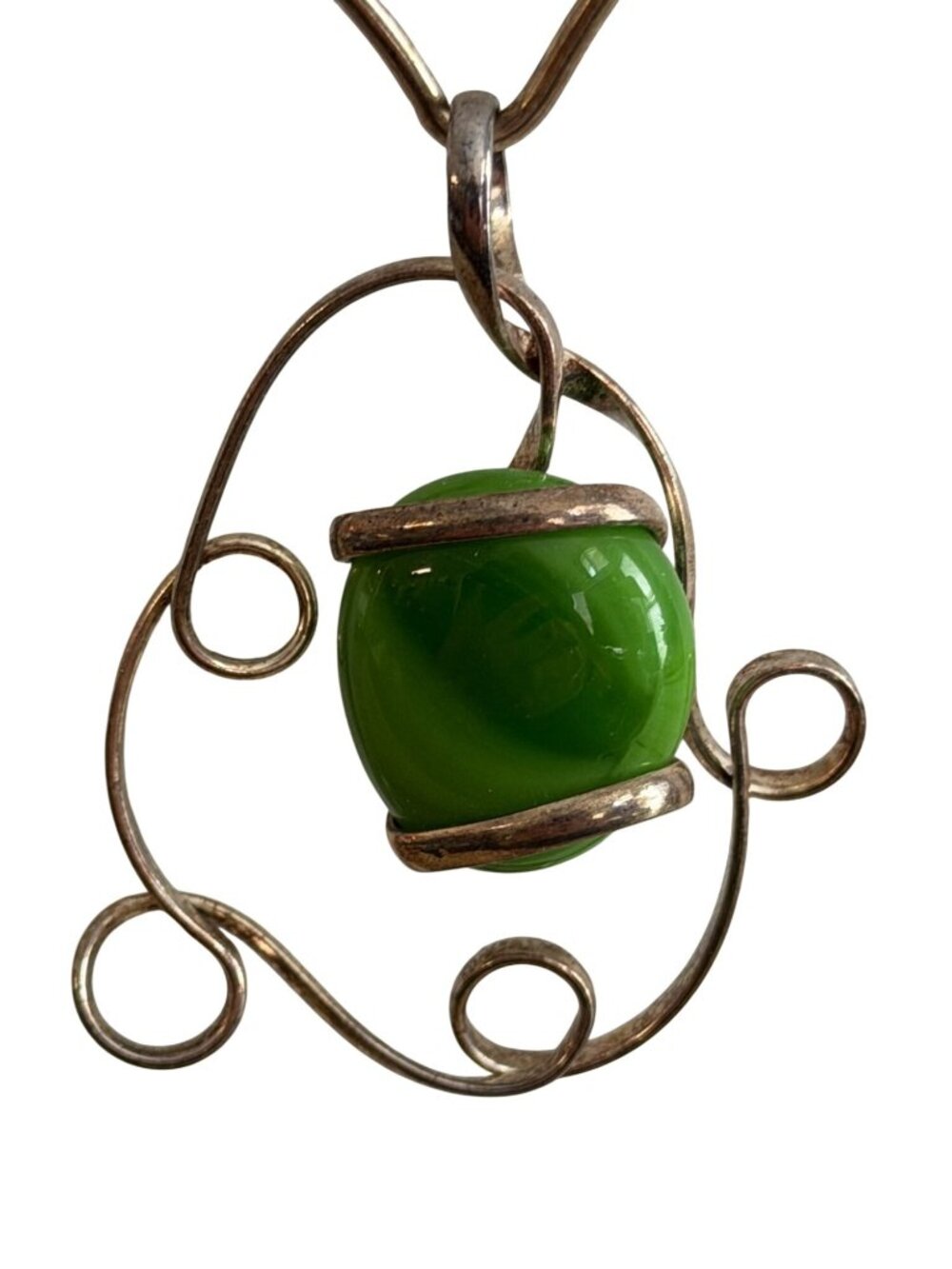 Vintage Artisan Collar Art Deco Drop Pendant Necklace Green Celadon Stone Agate - Picture 3 of 6